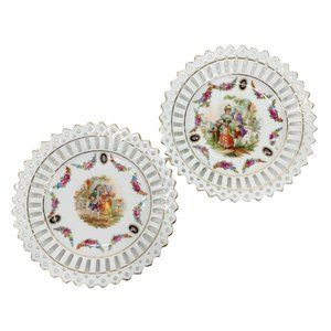 Germany Dresden Reticulated Plate Courting Couple Home Wall Decor Trinket Dish